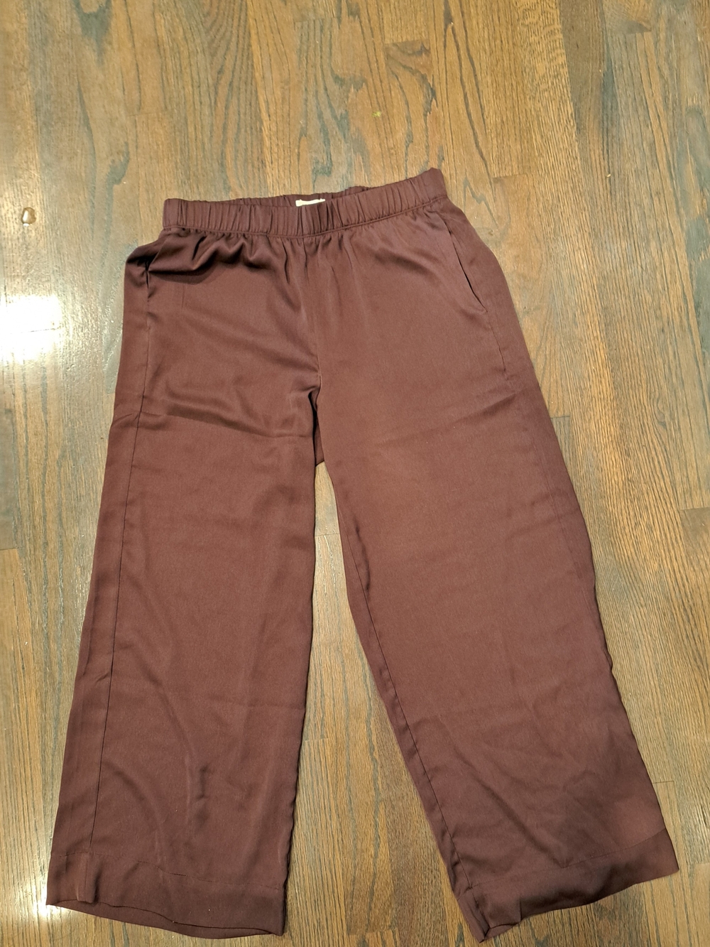 UpWest Elastic Waist Wide-Leg Satin Pants in Purple